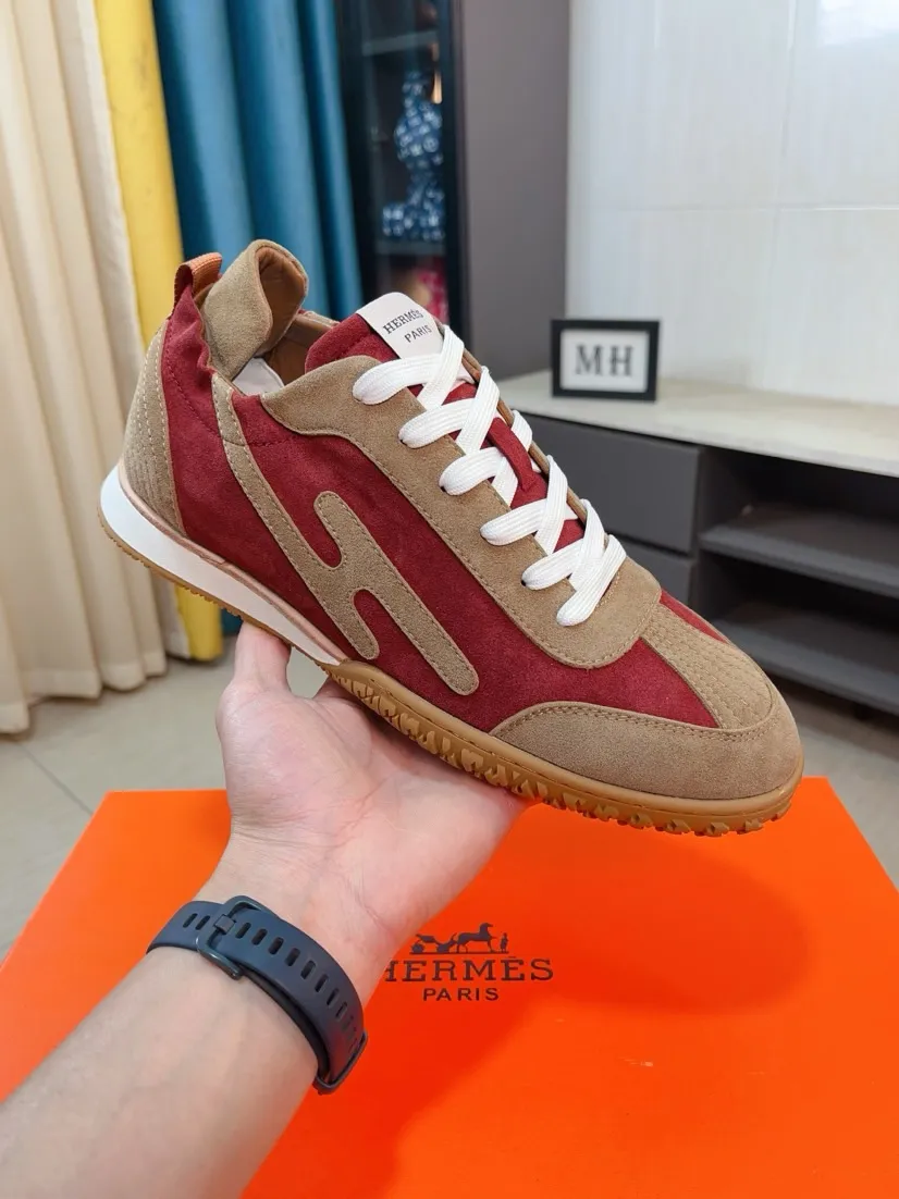 Men's shoes 💰480🌸🌸[HERMES] Hermès sneakers, the upper is made of calfskin and suede, imported materials, full of texture, the lightweight sole is decorated with contrasting patterns, creating a versatile fashion style. Size: 38-44, 45 customized